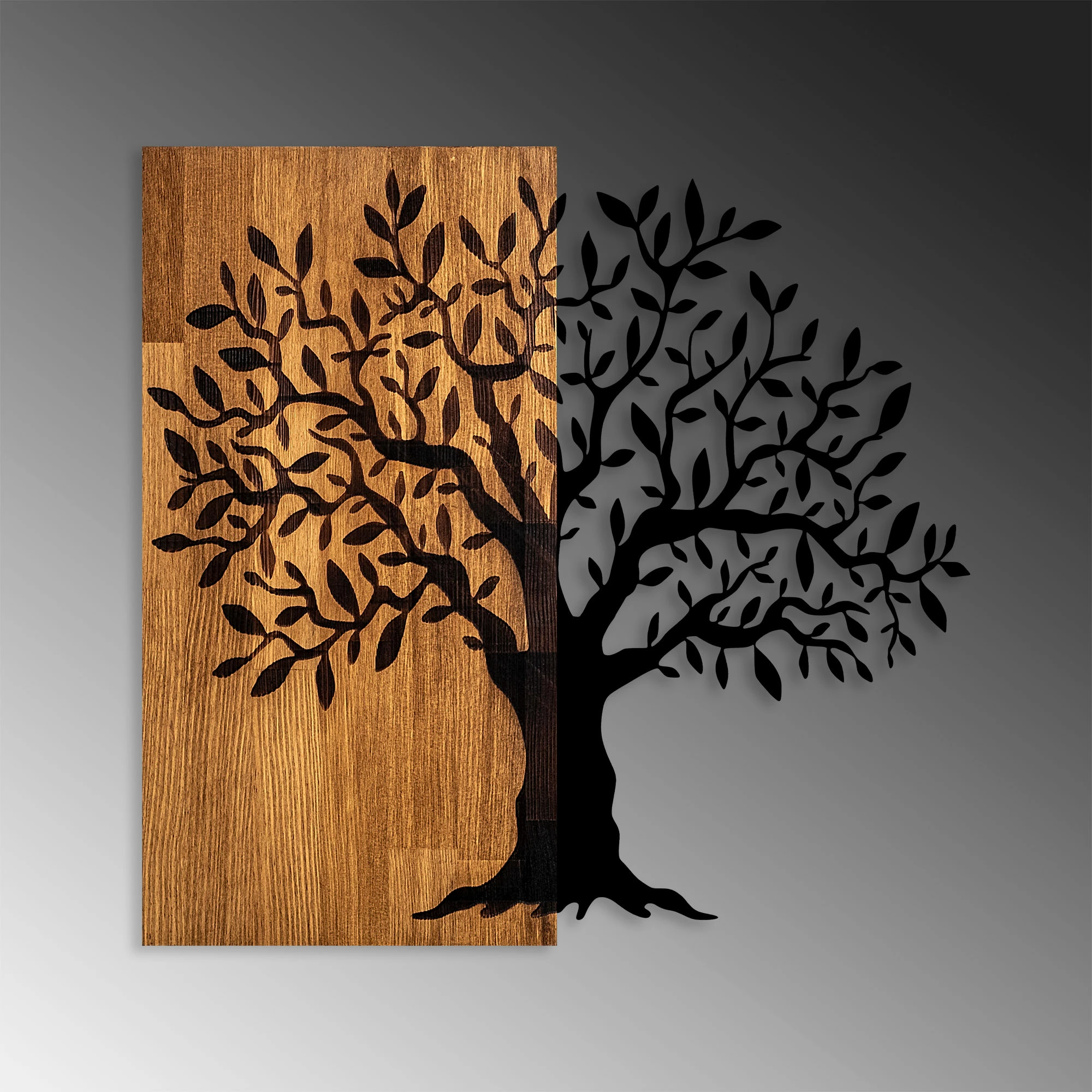 Aksesor dekorativ për mur, dru natyral dhe metal, pemë misterioze, Wallity 371, 58x60cm