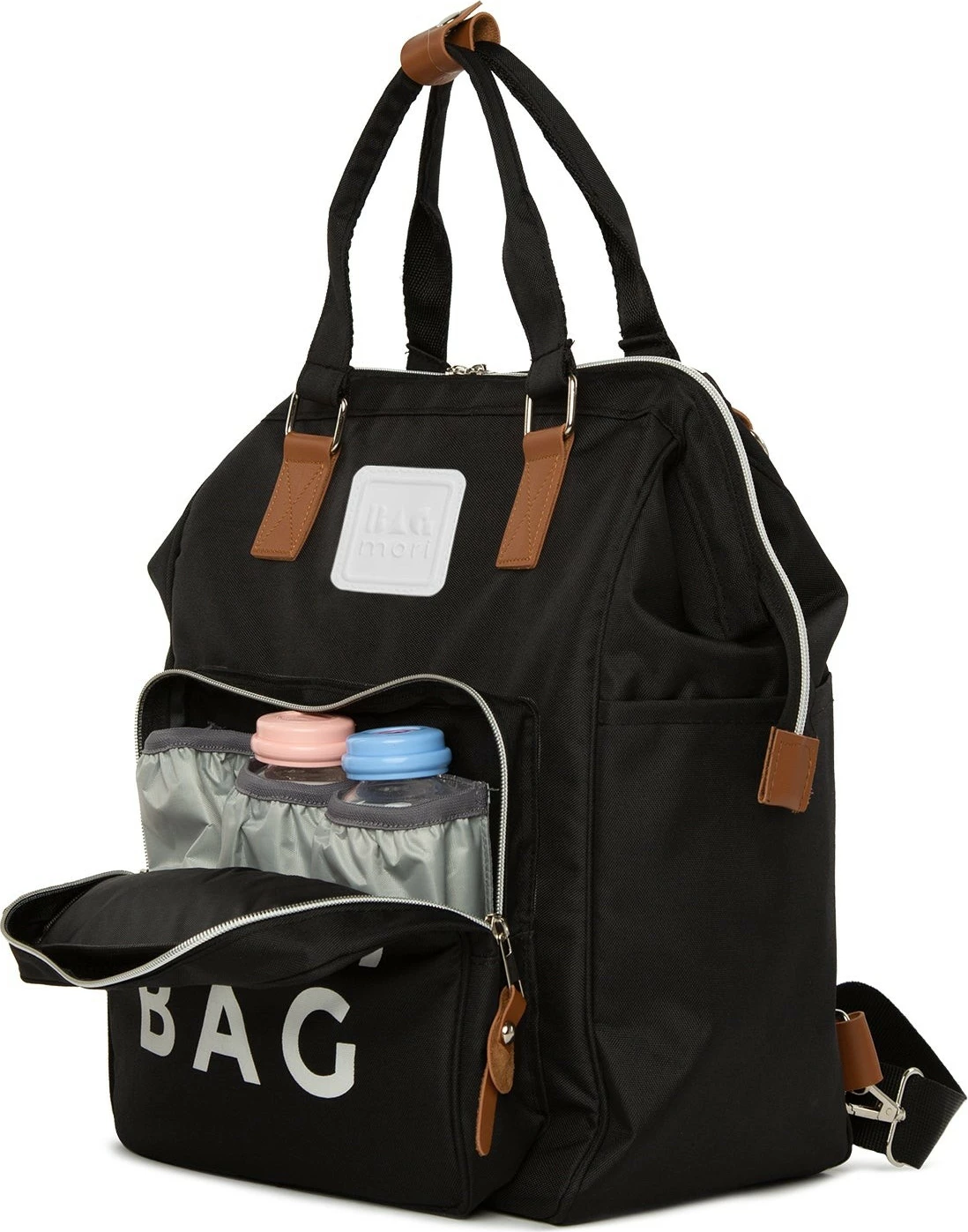 Çantë për pelena, ngjyrë e zezë, camel, e bardhë, Zoozie Bags, 30x38x19cm