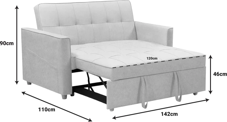 Divan 2-vendësh që shndërrohet në shtrat, ngjyrë bezhë-gri, 142x93x90 cm