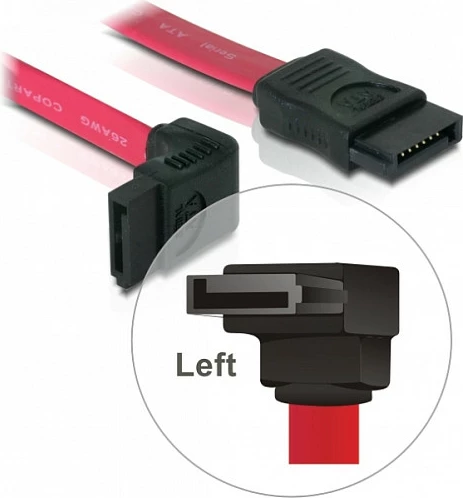 Kabllo SATA DeLOCK 0.5m SATA II, konektor me kënd (Left), e kuqe