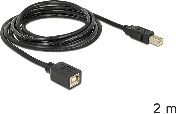 Kabll USB DeLOCK USB 2.0, USB-B mashkull në USB-B femër, 2 m, i zi