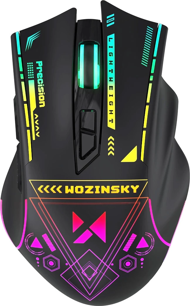 Maus pa kabëll, Wozinsky WMGB-3200, optik 3200 DPI, 2.4 GHz, 7 butona, bateri e rikarikueshme 400 mAh, RGB, USB-C, i zi