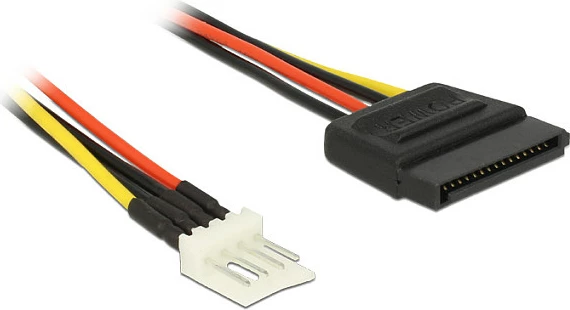 Kabllo adaptuese DeLOCK 4-pin (floppy) në SATA 15-pin, 0.4m, zezë/kuqe/verdhë