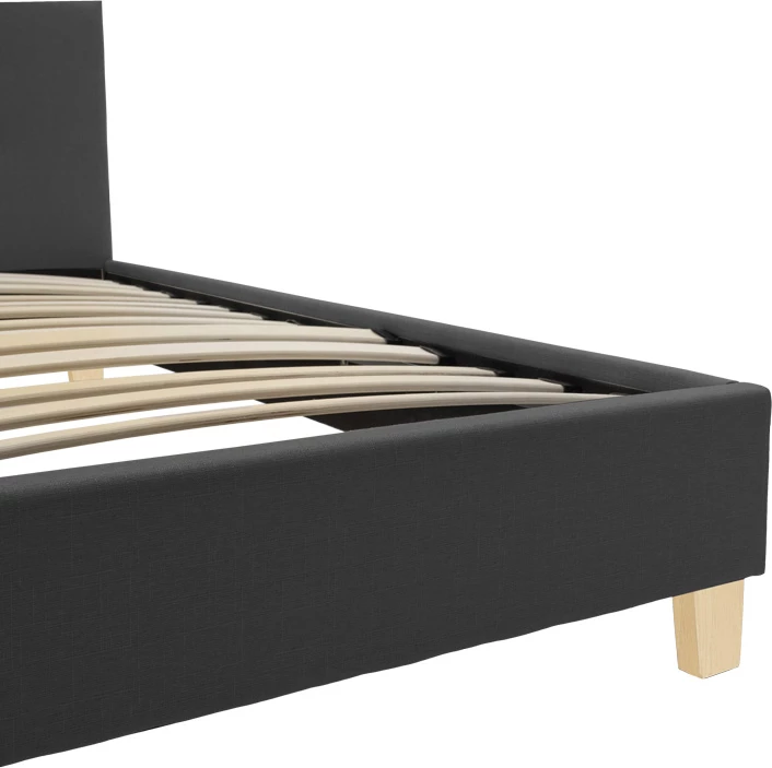 Krevat Mago, material stof ngjyrë gri e errët, këmbë druri natyrale, 160x200cm