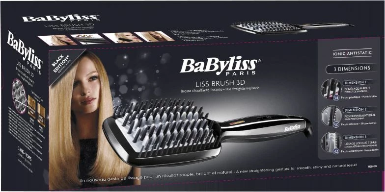 Brushë drejtimi flokësh BaByliss Liss Brush 3D HSB101E, jonizuese, 200°C, e zezë