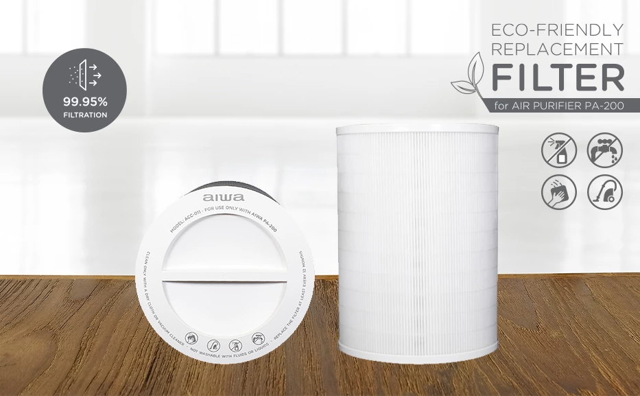 Filtër zëvendësues AIWA ACC-011 për pastrues ajri PA-200, filtrimi 3-shtresor, HEPA H13 + karbon aktiv, i bardhë