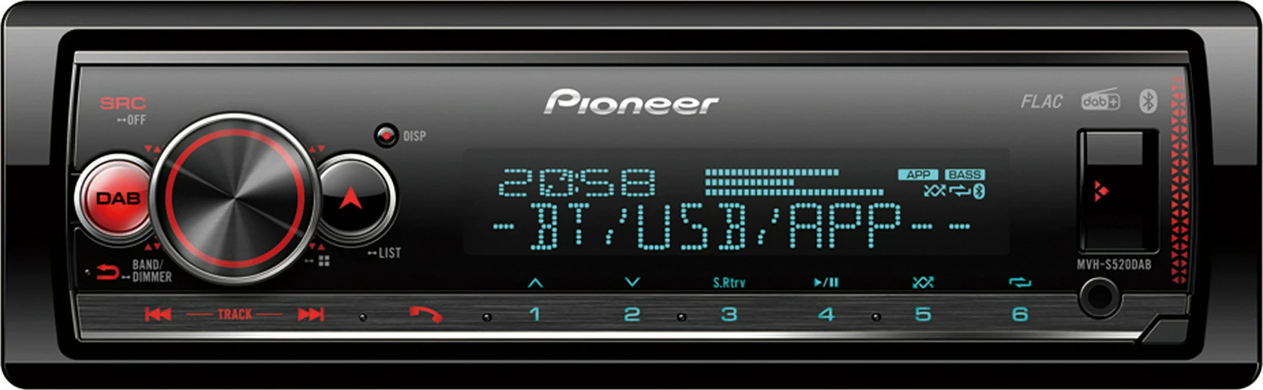 Radio makine Pioneer MVH-S520DAB, Bluetooth, DAB, USB, e zezë