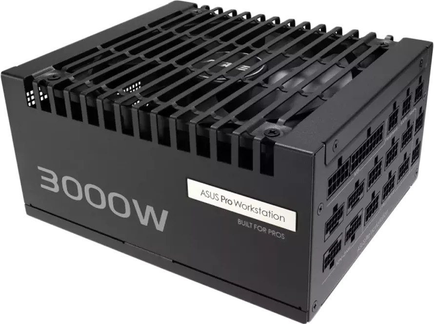 PSU ASUS Pro WS 3000W, ATX 3.1, 80 Plus Platinum, plotësisht modular, PCIe Gen 5.1/12VHPWR, i zi
