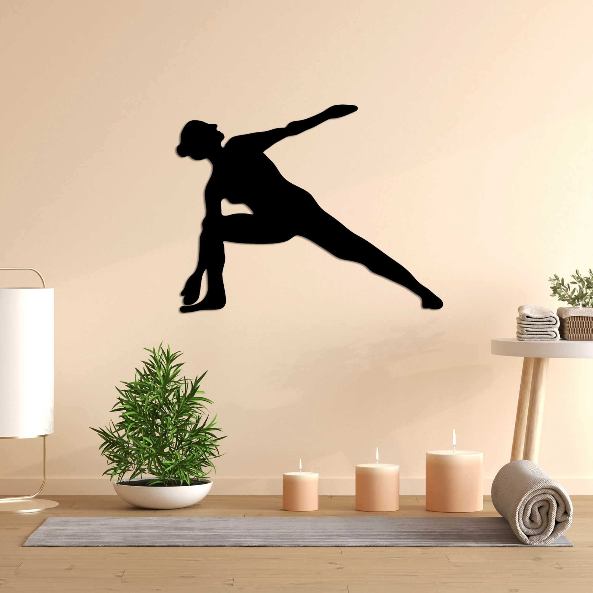 Aksesor dekorativ metalik për mur Wallity, Yoga 17, ngjyrë e zezë, 55x44cm
