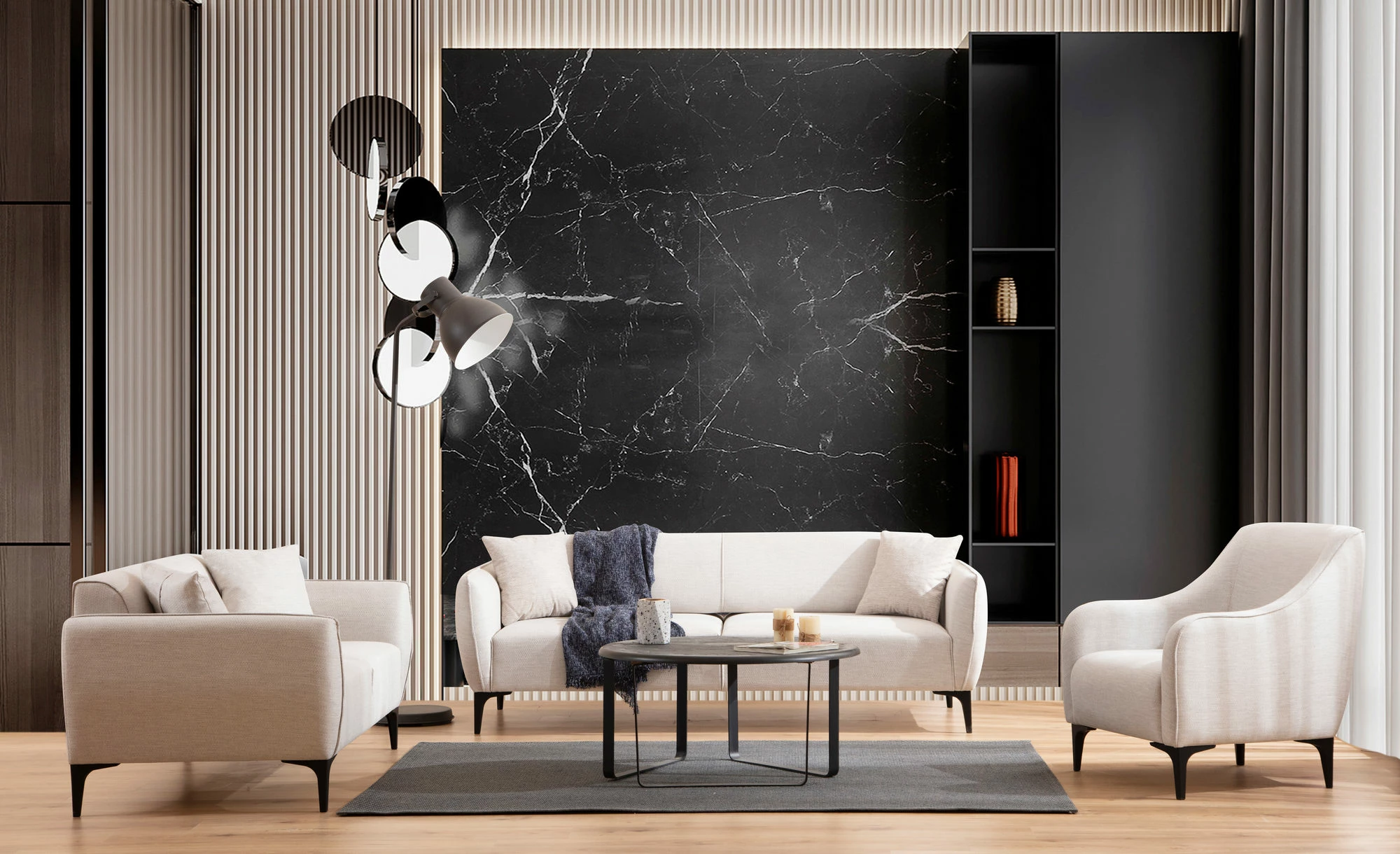 Divan treshe Atelier del Sofa, Belissimo, ngjyrë off white