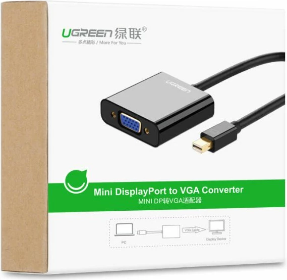 Konvertues UGREEN 10459 Mini DisplayPort në VGA 15cm, i zi (me kuti)