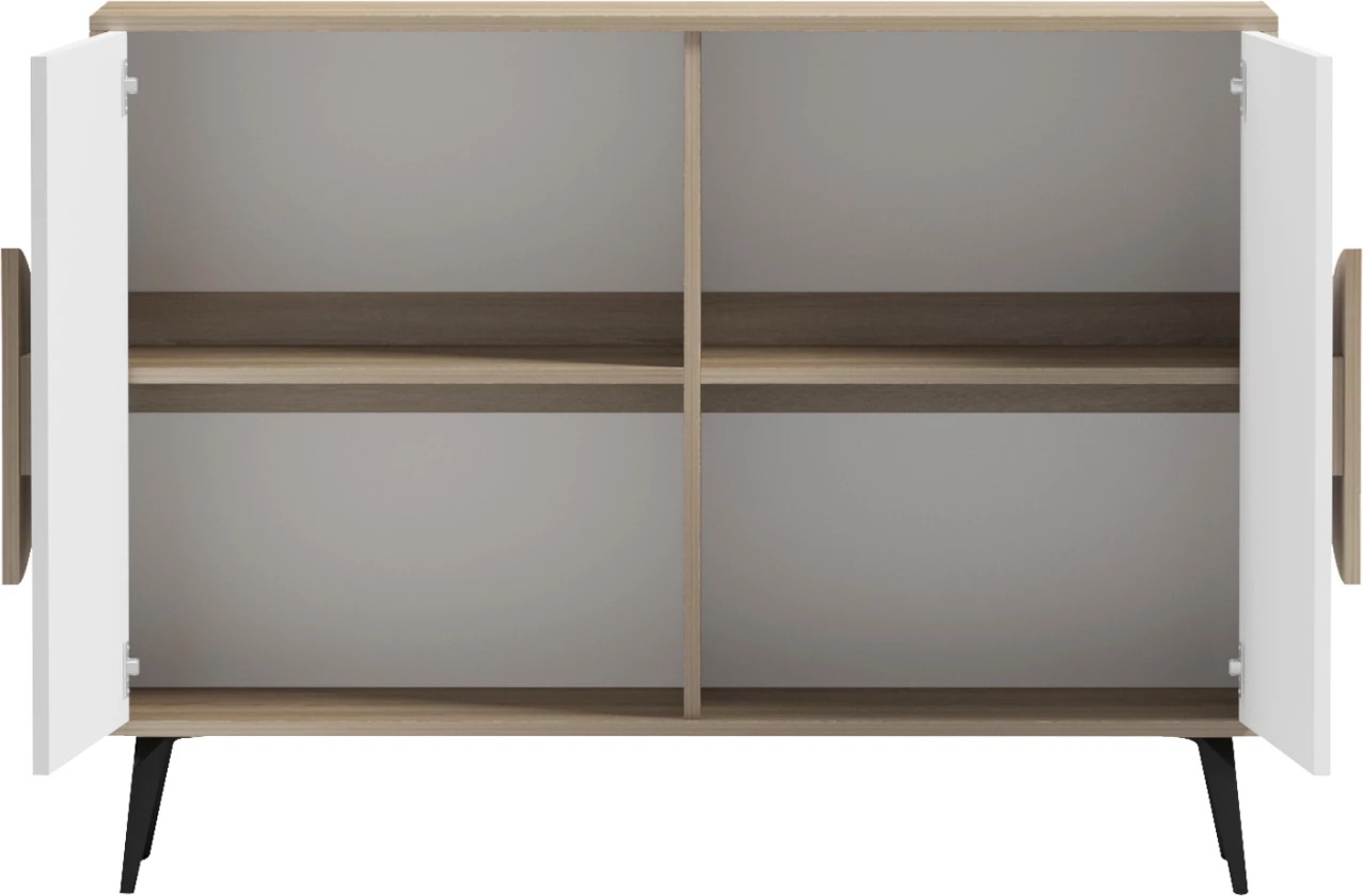 Komodë SAVORE, melaminë sonama/e bardhë, këmbë metalike të zeza, 110x35.5x82cm