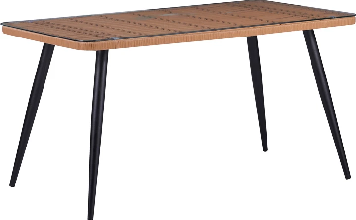 Set tavoline me karrige Naoki-Tanish 5 copë, xham-pe rattan, ngjyrë natyrale me këmbë të zeza, 140x80x78cm