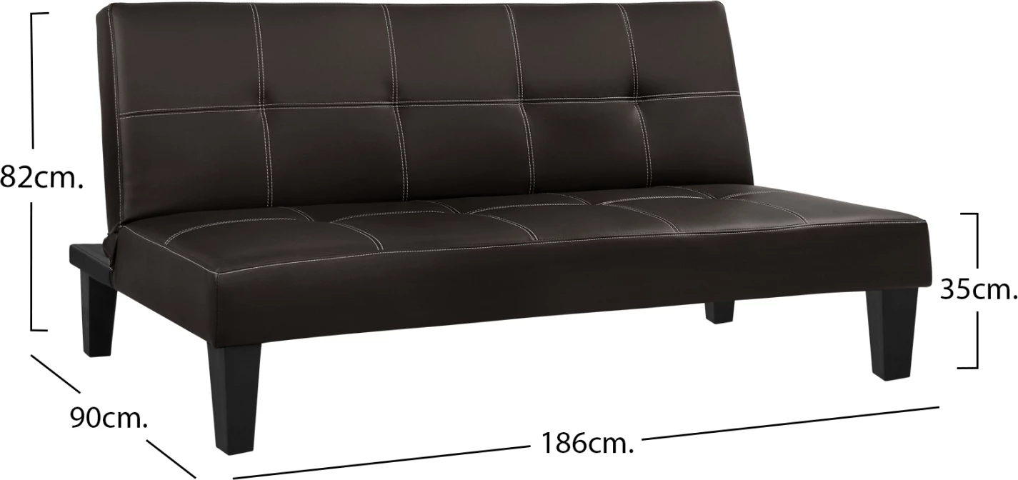 Divan/shtrat 3 vendësh, lëkurë PU ngjyrë kafe, FH3002.04, 186x90x82