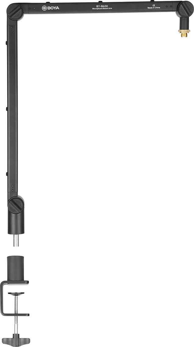 Krah mikrofoni desktop BOYA BY-BA30, kapëse tavoline, menaxhim kabllosh i fshehur, deri 1 kg, i zi