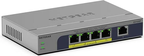 Switch NETGEAR GS105P, 5 porta Gigabit, 4 porta PoE+, montim desktop/mur, gri