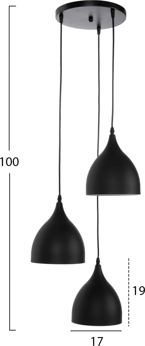 Llambë varëse tavani 3-dritash, metal i zi, FH4137, Φ33x33-115H cm
