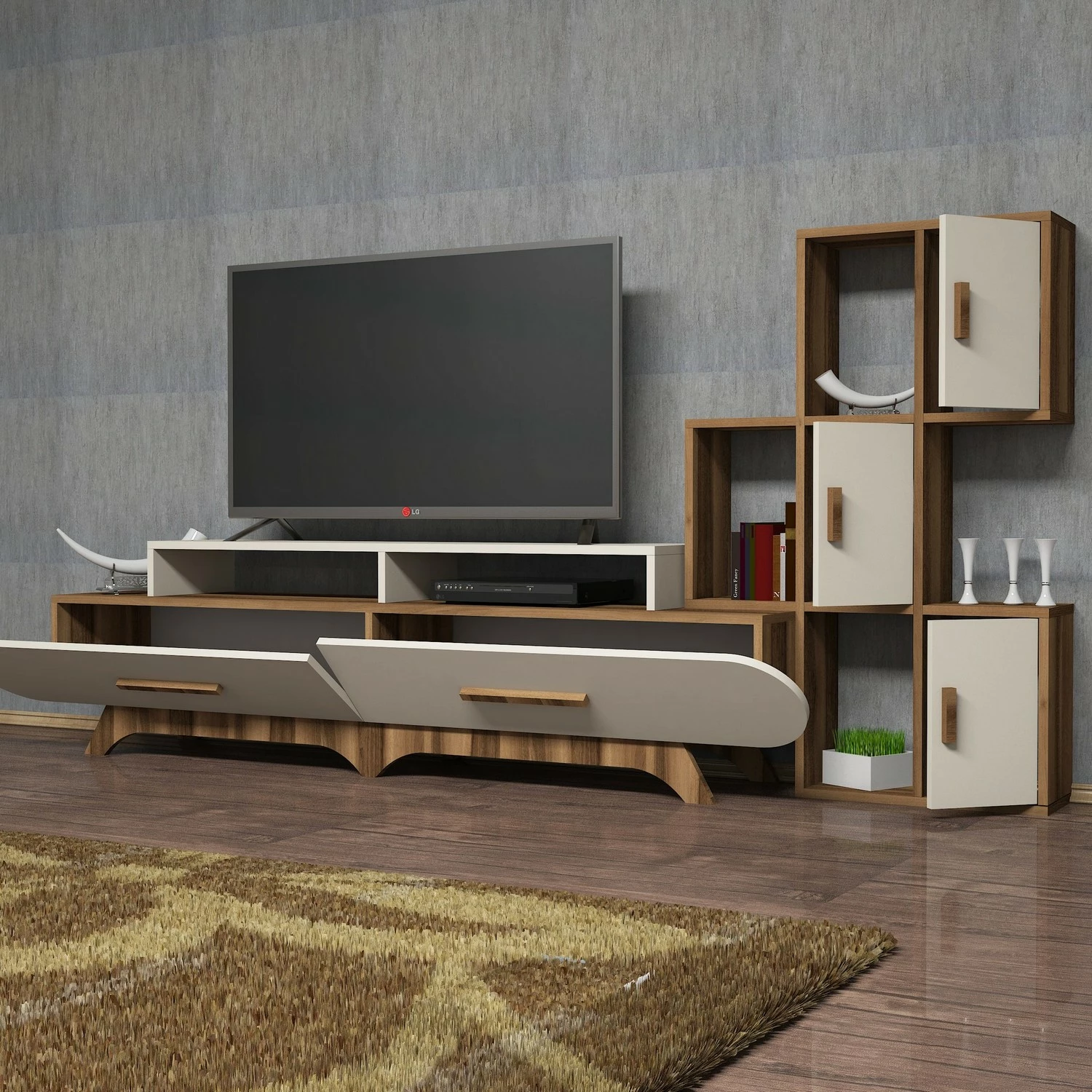 Komodë TV Hanah Home Flora S, ngjyrë arre dhe krem