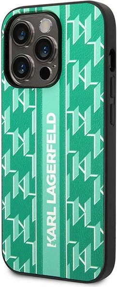 Mbështjellës Karl Lagerfeld Monogram Stripe për iPhone 14 Pro, Gjelbër