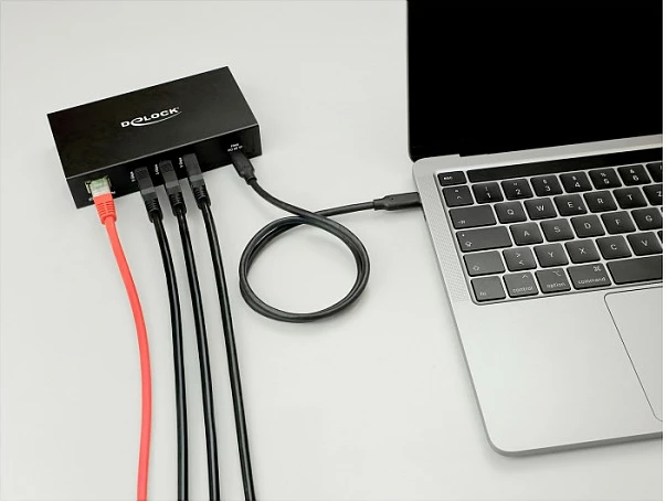 USB hub DeLOCK, 3x USB-A 5Gbps + RJ45 Gigabit PoE++ 60W, USB-C, metal, i zi