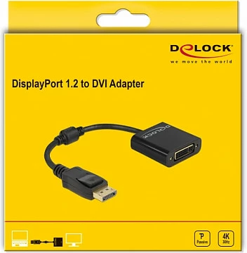 Adapter DisplayPort në DVI DeLOCK, DP 1.2 mashkull në DVI femër, 0.15 m, 4K, i zi