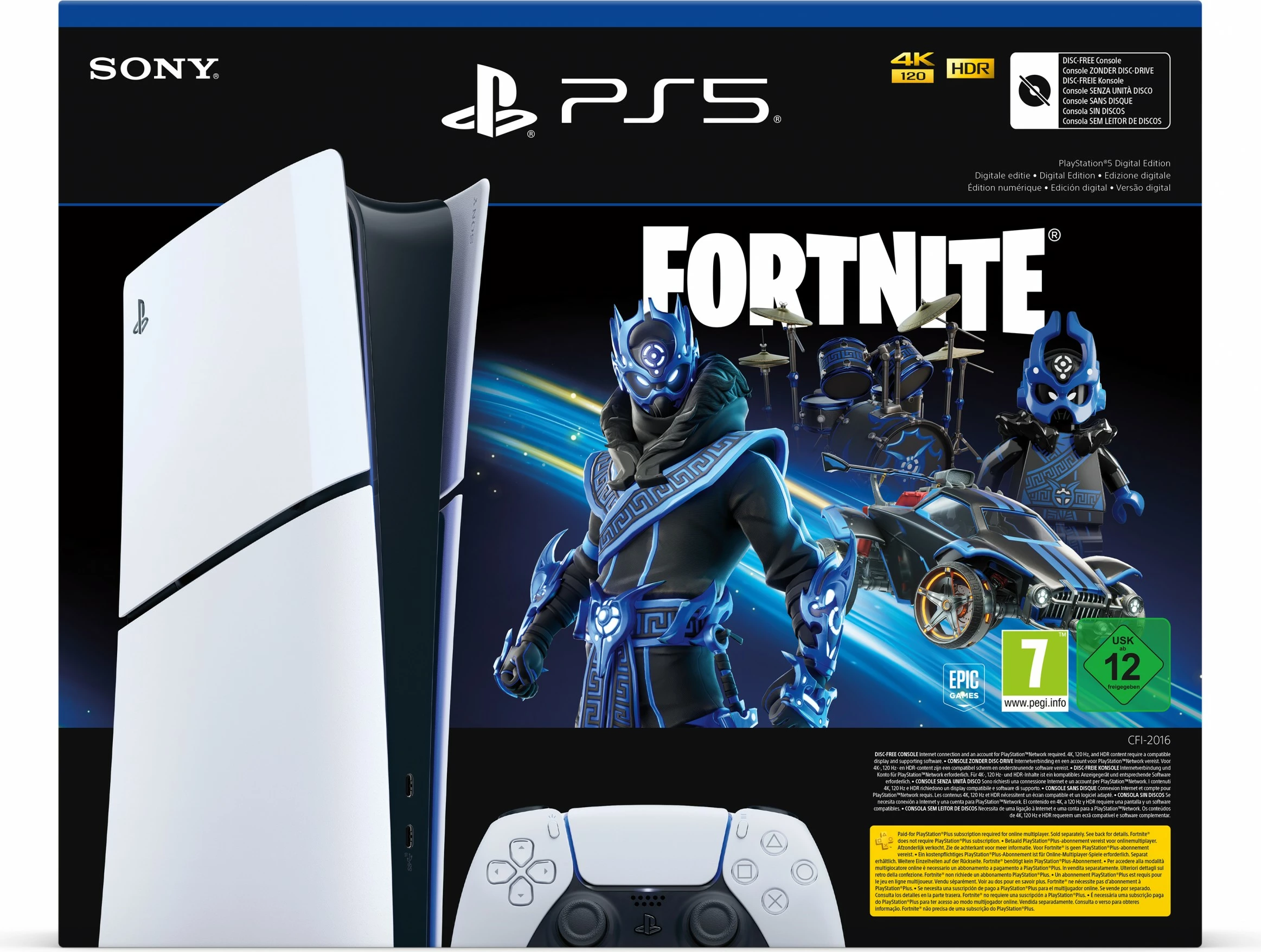 Konsolë Sony PlayStation 5 Slim Digital Edition, Fortnite, 1 TB, bardhë zi