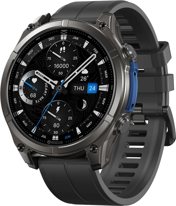 Smartwatch, Zeblaze, Vibe 8 Abyss, 1.43\" AMOLED Always-on, thirrje me Bluetooth, MIL-STD 810H, IP69K/5 ATM, 500 mAh, e zezë