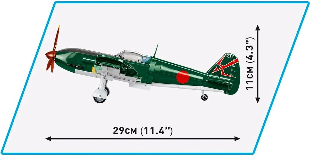 Set kockash ndërtimi Cobi Historical Collection WWII Kawasaki KI-61-I Hien (Tony) 5740, 324 pjesë, shkallë 1:32, me figurë piloti dhe bazë ekspozimi