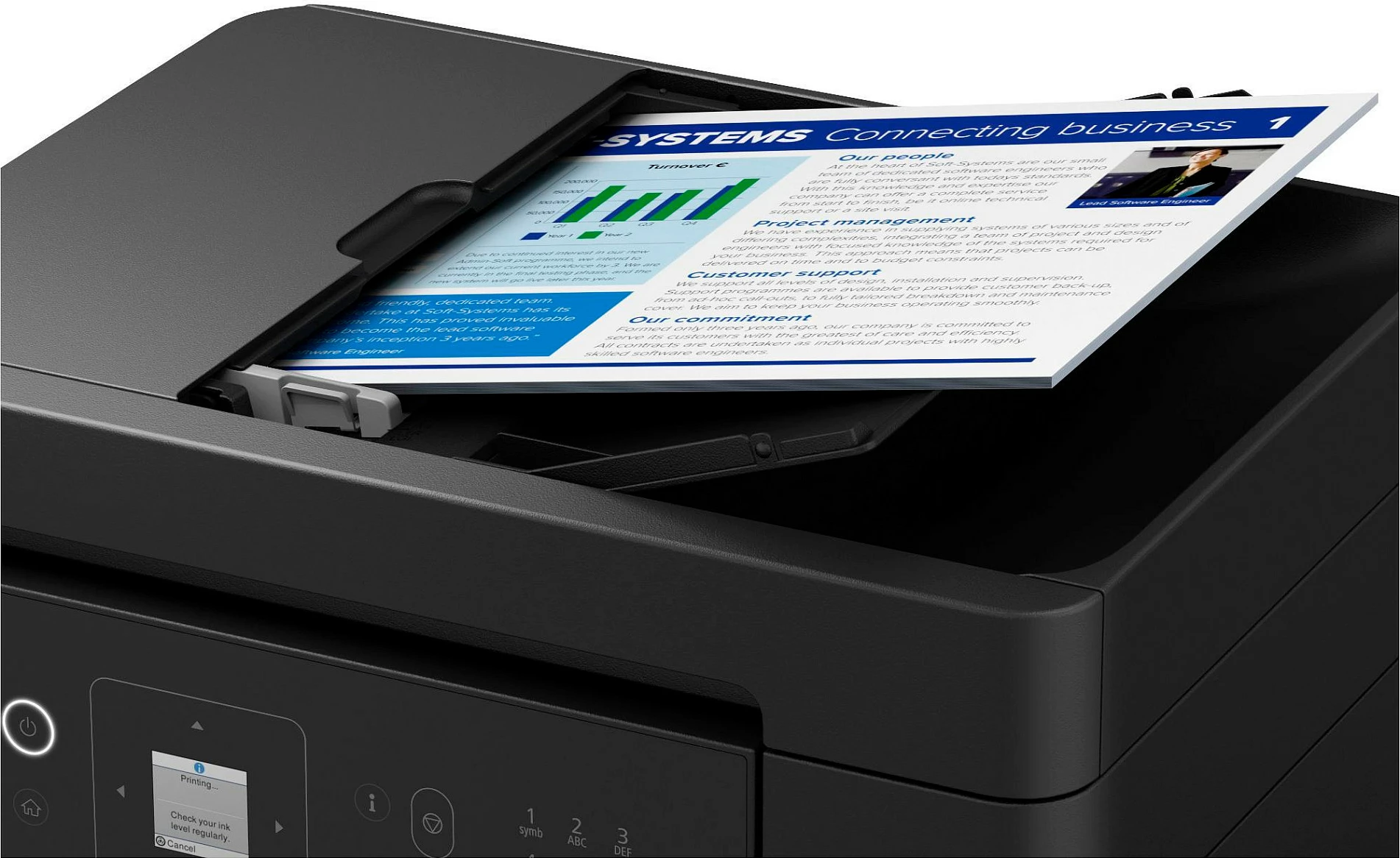 Printer multifunksional Epson EcoTank ET-4905, inkjet me ngjyra A4, Wi‑Fi/Ethernet, ADF, i zi