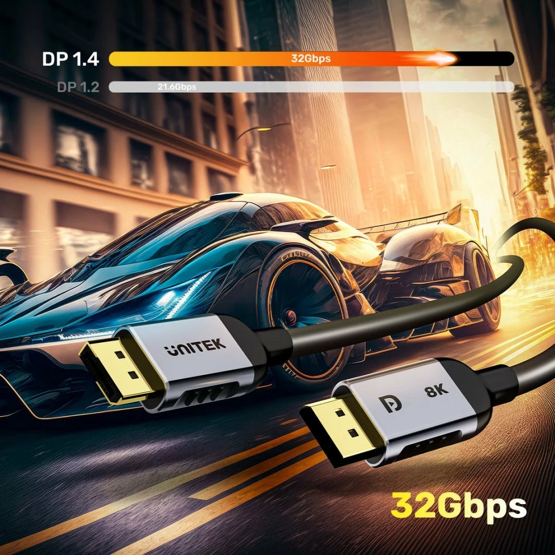 Kabllo DisplayPort Unitek C1628GY01 1 m DP 1.4 8K@60Hz/4K@240Hz HDR, e zezë