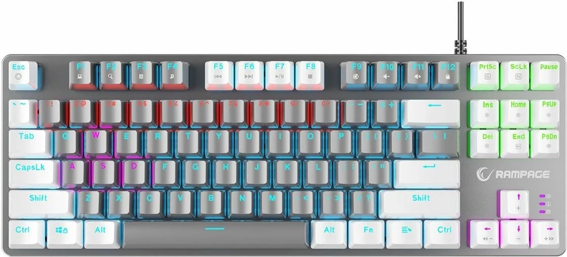 Tastierë mekanike Rampage Snug RGB, KRGD Red Switch, 80%, anglisht, e bardhë-gri
