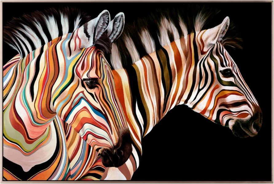 Pikturë dekorative me zebër ngjyra, kornizë ari, 63x93x4cm