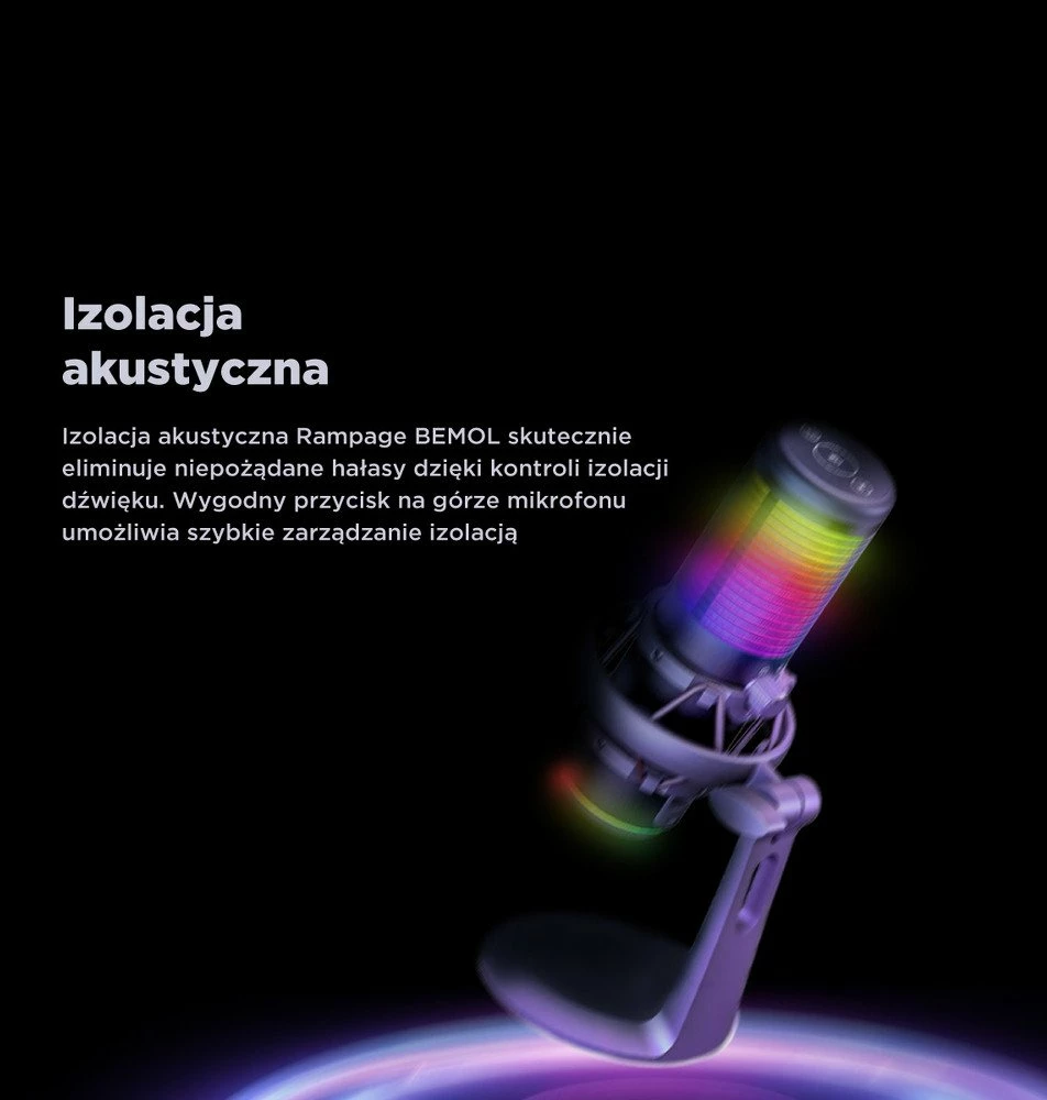 Mikrofon Rampage Bemol RGB USB-C/3.5mm, me tripod & shock mount, i zi