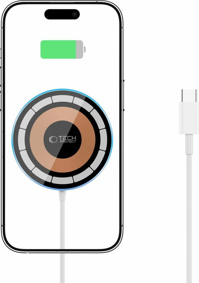 Karikues wireless Tech-Protect QI15W-A30 me MagSafe, 15W, me kabllo USB-C, Argjendtë
