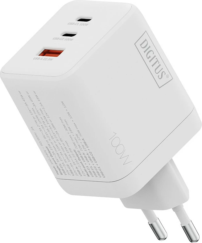 Karikues USB Digitus GaN 100W, 2x USB-C, 1x USB-A, i bardhë