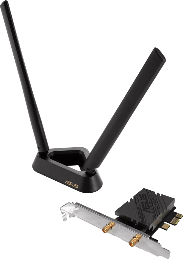 Kartelë rrjeti PCIe ASUS PCE-BE92BT BE9400, WiFi 7 Tri-Band 2.4/5/6GHz, Bluetooth 5.4, 2 antena, bazë magnetike, e zezë