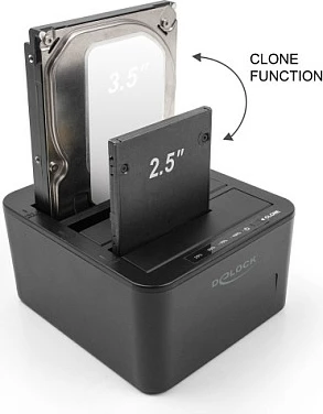 Docking station DeLOCK 64332, me 3 slote për HDD/SSD SATA 2.5/3.5, USB 3.2 Gen 1, e zezë