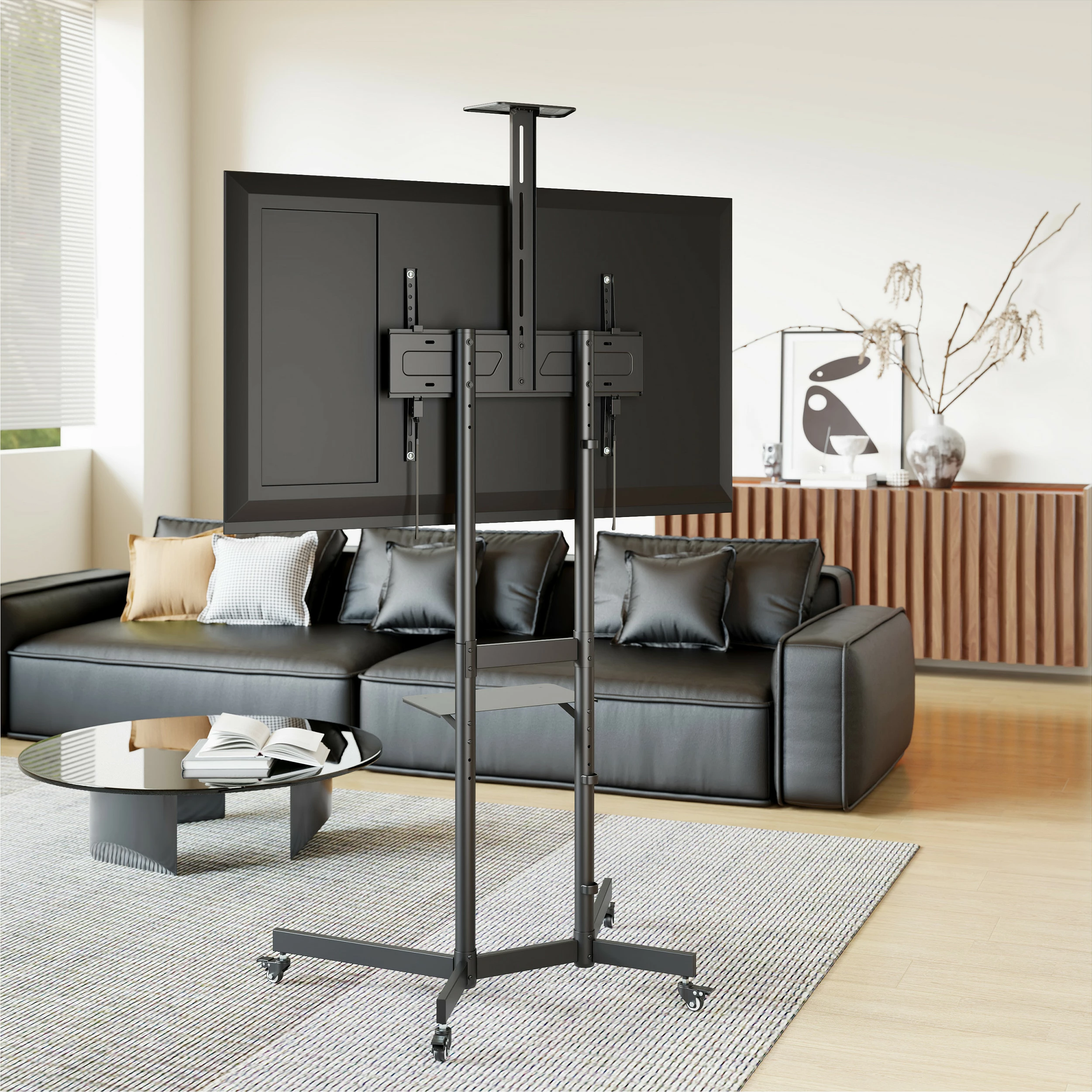 Mbajtëse dyshemeje për TV/monitor EQUIP 650636, 37"-70", VESA 100x100-600x400, 70 kg, me rrota, e zezë
