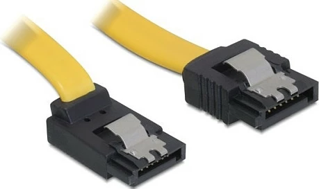 Kabllo SATA DeLOCK 0.3m, SATA II 3Gbps, konektor këndor + i drejtë, e verdhë