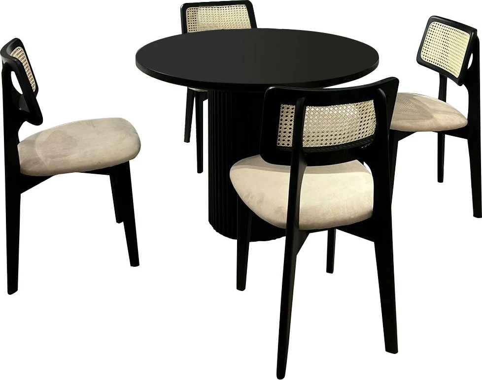 Set tavoline me karrige për ngrënie (5 copë), Skye Decor, Bell, e zezë, e bardhë