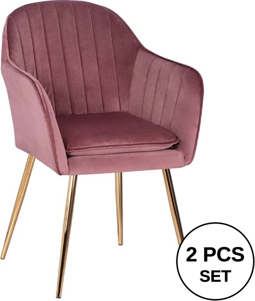 Karrige kadife SAWYER FH8523.02, ngjyrë rozë e pluhurosur, këmbë të arta, 55x60x83 cm, set prej 2 copë