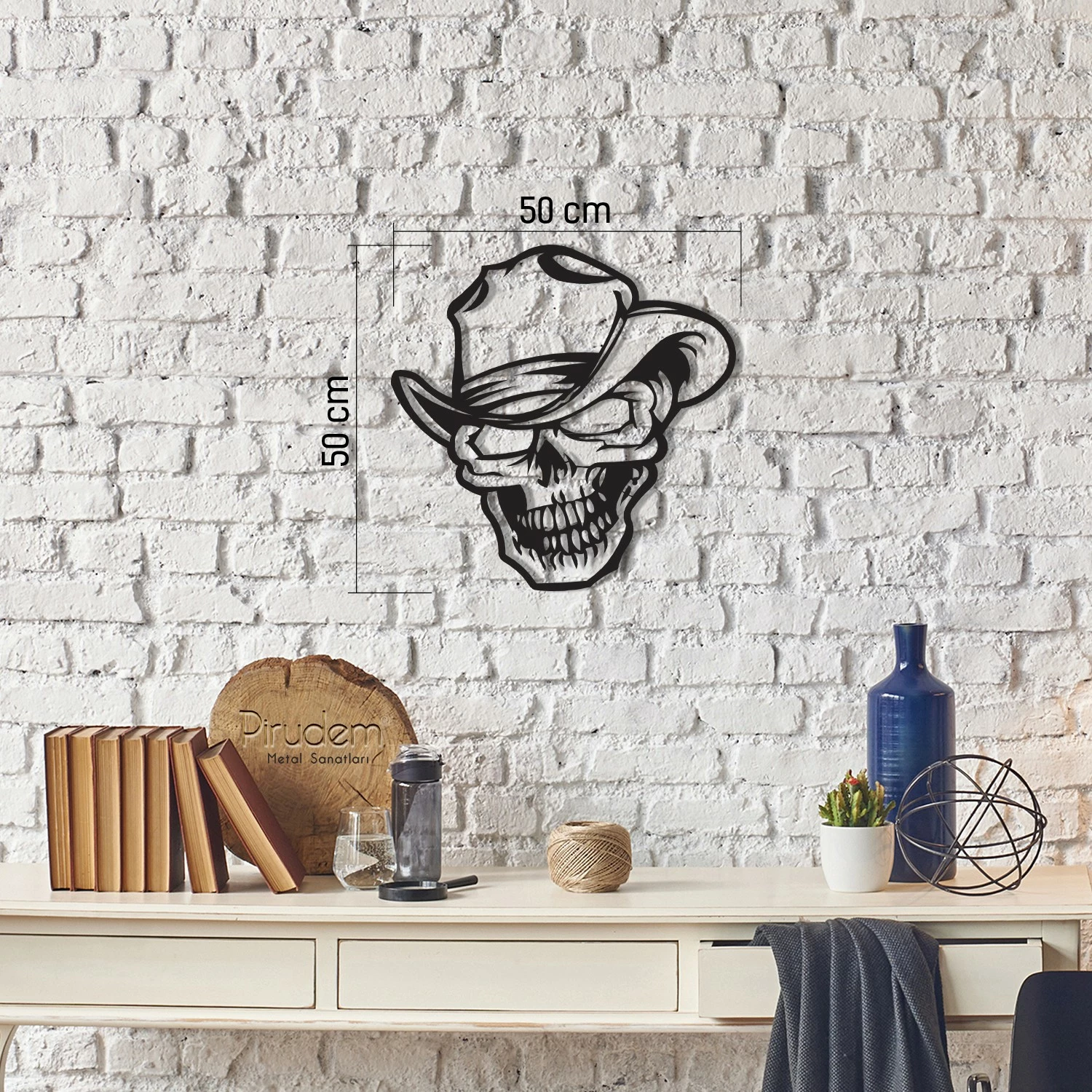 Aksesor dekorativ për mur, metal, kafkë, Wallity, ngjyrë e zezë, 50x50cm