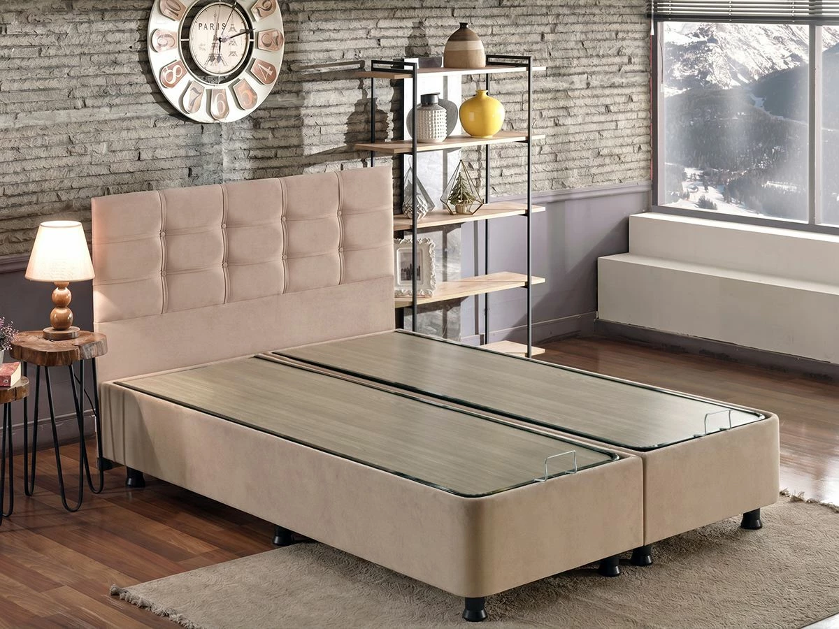 Baze dhe shtrat dopio me këllëf Skye Decor, ngjyrë kafe e çelët, 150x200
