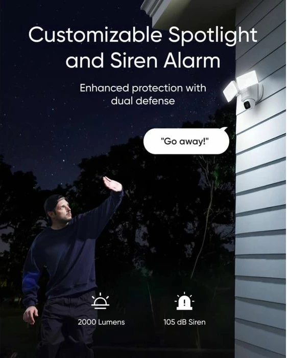 Kamerë sigurie me reflektor Anker eufy Floodlight Cam E30 2K 360° Wi‑Fi IP65 2000 lm, e bardhë