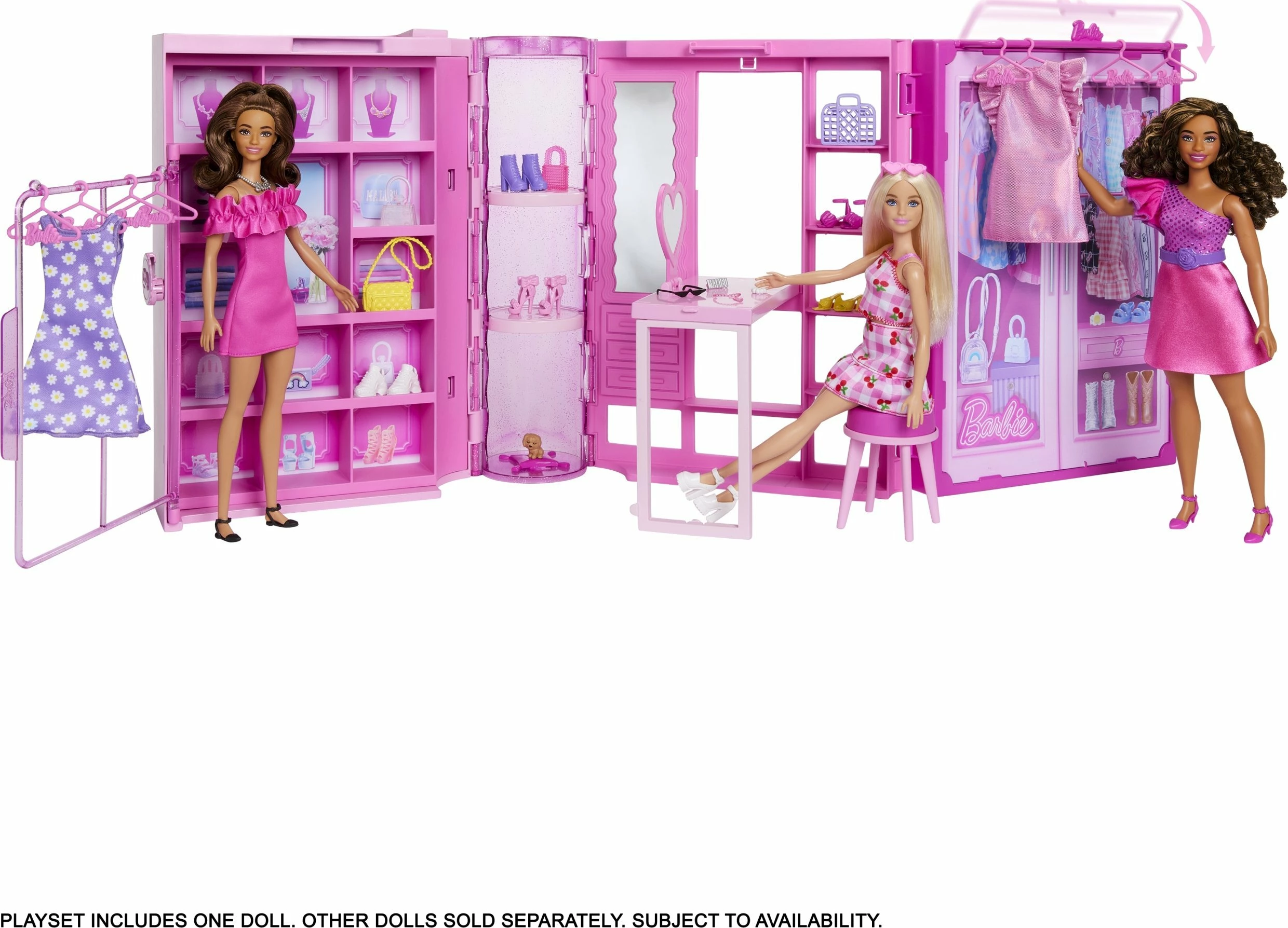 Garderobë për Barbie Mattel Dream Closet 3.0 HXD58, 90 cm, 25+ pjesë, rozë, set me kukull dhe aksesorë