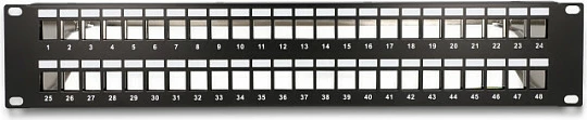 Patch panel Keystone DeLOCK 19", 48 porta, 2U, e zezë