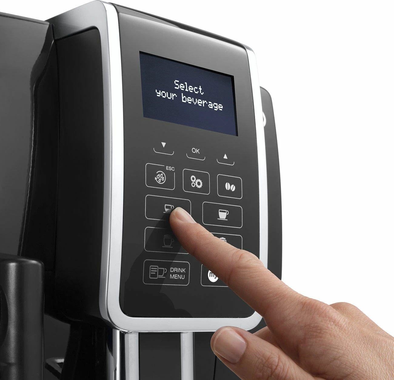 Aparat espresso automatik DeLonghi Dinamica ECAM 350.55.B, 1.8 L, 15 bar, me mulli dhe frother qumështi, i zi