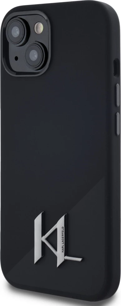 Mbështjellës Karl Lagerfeld Silicone Shadow Metal Initial MagSafe për iPhone 15, i zi