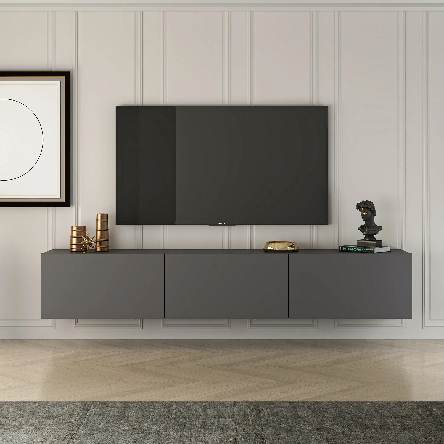 Komodë TV, ngjyrë antracit, Skye Decor, 150x30x32cm