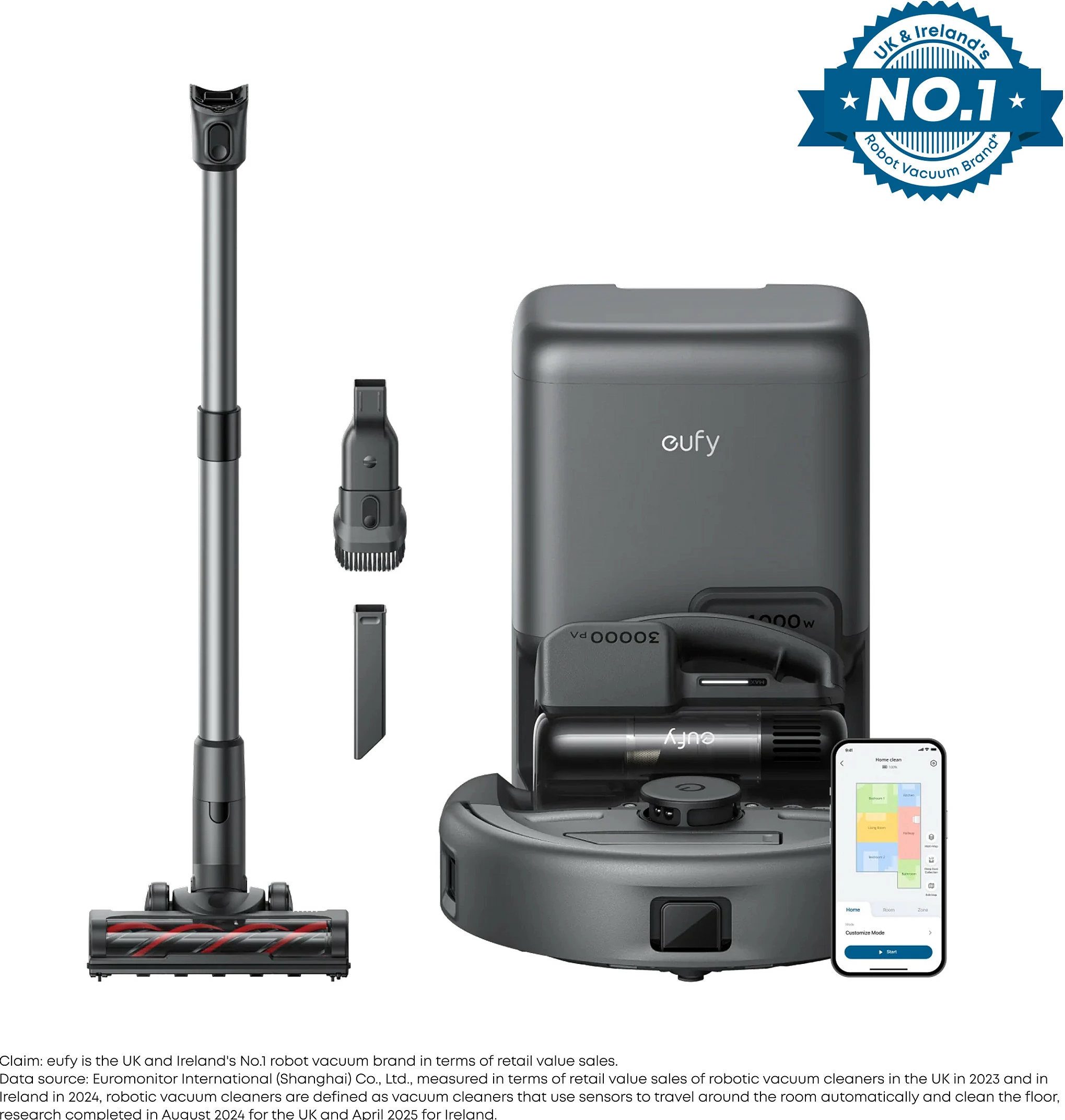 Robot fshesë EUFY E20, 8000Pa, me mop dhe stacion me qese pluhuri, Wi‑Fi, e zezë